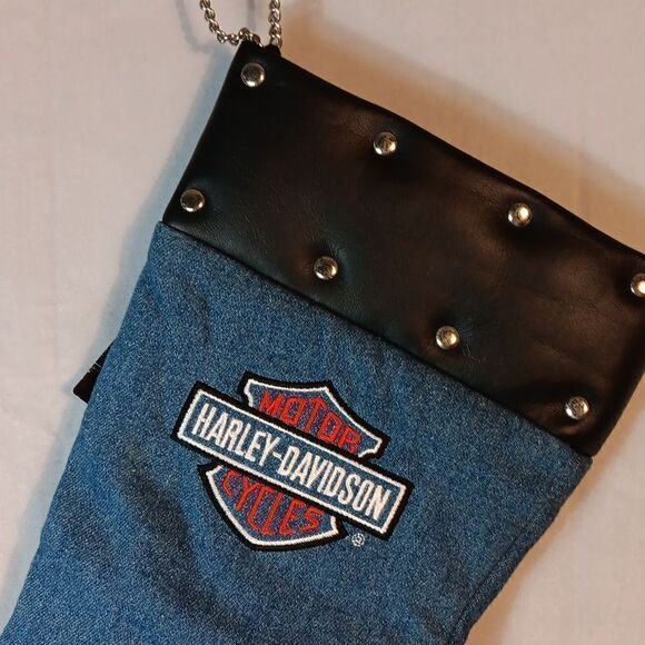 Harley-Davidson Denim & Faux Leather Studded Christmas Stocking - Picture 2 of 6